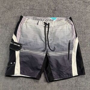 Point Zero Board Shorts Mens 32 Black Grey Gradient Y2K Surf Swim Trunks